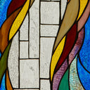 18"H Multicolor Flowing Border Stained Glass Window Panel