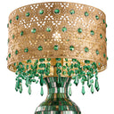 25"H Jeweled Gold Metal and Mosaic Base Table Lamp with Cascading Green Crystals
