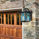 River of Goods Aqua and Amber Stained Glass and Black 1-Light Outdoor Lantern Wall Sconce