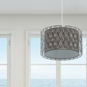 14"W Karla Silver Metal Pendant Light with Fabric Shade