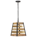 1-Light Metal Hanging Pendant with Mango Wood and Gold Metal Slats Shade