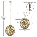 16" W Abby Glam Gold Globe Shade Pendant Light with Oval Metal Cutouts
