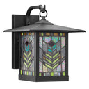 River of Goods Multicolor Stained Glass and Black 1-Light Outdoor Lantern Wall Sconce