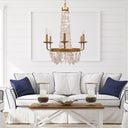 27.5"H Brushed Gold + Capiz Shell Candelabra Plug-in and Hardwire 6-Arm Chandelier