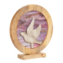 14" W Bird Theme Round Decorative Stained Glass & Metal Stand with Wood Frame