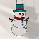12" H Tiffany-Style Spirited Holiday Snowman Stained Glass Window Panel