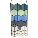 16.5"H Olivia Grey & Blue Cubes Stained Glass Window Panel