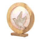 14" W Bird Theme Round Decorative Stained Glass & Metal Stand with Wood Frame