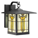 River of Goods Amber Stained Glass and Black 1-Light Outdoor Lantern Wall Sconce