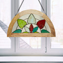 14" H Tiffany-Style Floral Stained Glass Window Panel
