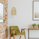 14"H Gold-Color Metal Pendant Light with Bamboo Shade