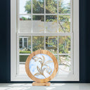 14" W Floral Theme Round Decorative Stained Glass & Metal Stand with Wood Frame