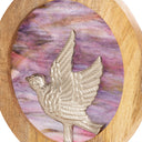 14" W Bird Theme Round Decorative Stained Glass & Metal Stand with Wood Frame