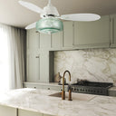 42" W Cecile LED Indoor White Ceiling Fan with Hand-Blown Seafoam Green Glass Shade with Remote Control