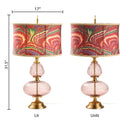 31.5" H Dash Red Printed Drum Shade Geometric Pink Glass Table Lamp