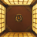 17"H Tiffany Style Stained Glass Rustic Hurricane Lamp. View on inside focus on bulb socket