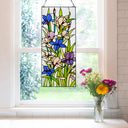 28" H Floral Purple Iris Stained Glass Window Panel