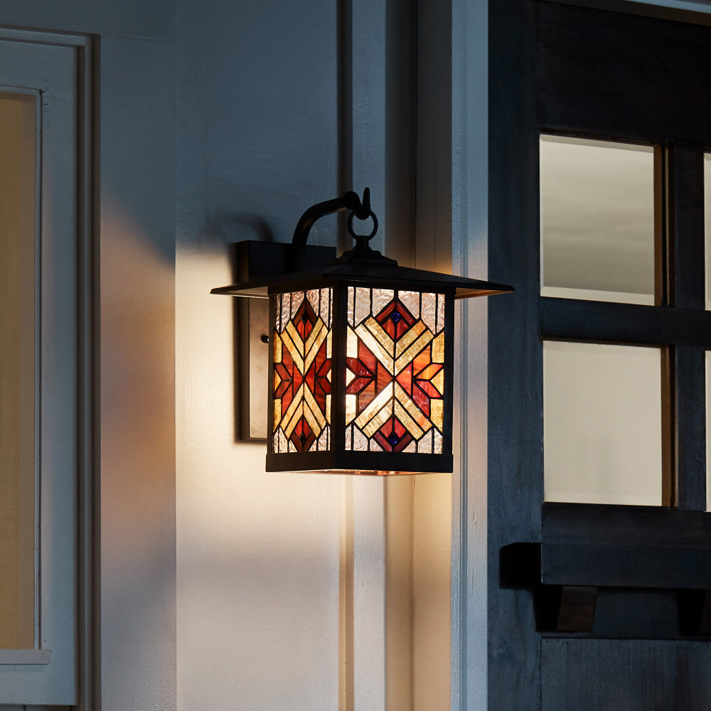 Red Stained Glass and Oil Rubbed Bronze 1-Light Outdoor Lantern Wall Sconce