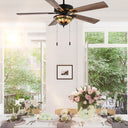 52" W 5-Blade Remote-Controlled Ceiling Fan Tiffany Glass