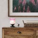 6"H Handpainted Frosted Glass Cherub Flower Tulip Accent Lamp - Pink/White