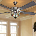 52"W Bungalow Mission Stained Glass 5-Blade Hexagon LED Ceiling Fan with Remote Control