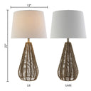 August Set of Two 22" High Tan Rattan and Brushed Nickel Iron Urn-Shaped Table Lamps with White Fabric Drum-Shaped Shades