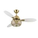 42" W Braxton LED Indoor Clear and Gold Glass Ceiling Fan with Oak/White Blades, Remote Control