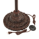 60" H Victoria Brown Candlestick Base with Stained Glass Dome Shade Floor Lamp. Close up of electrical cord and base