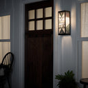 River of Goods Grey Stained Glass and Black Satin Rectangular 1-Light Outdoor Wall Sconce