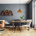 1-Light Black Metal Cage and Walnut-Stained Wood Pendant