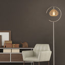 63.75"H Brushed Nickel Iron Floor Lamp & Tan Rattan Shade