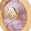 14" W Ginkgo Leaf Theme Round Decorative Stained Glass & Metal Stand with Wood Frame
