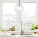 9.75" W Scottie Glam Clear Textured Glass & Black Metal Globe Shade Pendant Light