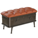 17"H Tufted Faux Leather & Distressed Metal Storage Bench