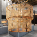 12" W 1-Light Alvero Metal and Rattan Pendant