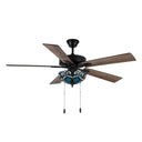 52"W 5-Blade Remote-Controlled Ceiling Fan Tiffany Glass