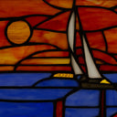 14" L Sailboat Stained Glass Window Panel
