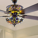 52"W LED Tiffany Style Stained Glass Magna Carta Ceiling Fan with Remote