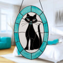 17" H Tiffany-Style Halloween Cat Stained Glass Window Panel