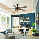 52" W 5-Blade Remote-Controlled Ceiling Fan Tiffany Glass