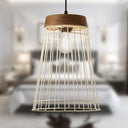 10" W 1-Light Judy White Metal and Brown Wood Pendant
