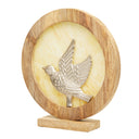 14" W Bird Theme Round Decorative Stained Glass & Metal Stand with Wood Frame