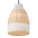 7.5" W Beachy White and Tan Dome Shade Rattan Pendant
