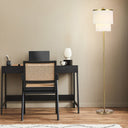 63"H Polished Metal Floor Lamp With Cream Fringe Shade