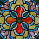12"H Round Geometric Stained Glass Window Panel