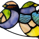 4.5"H Peyton Blue Three Birds Stained Glass Window Panel