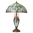 24.5" H Victorian Green Dome Shade Double Lit Tiffany-Style Stained Glass Table Lamp
