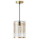 7.5" W Fiona Glam Gold and Clear Glass Drum Shade Pendant