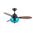 42" W Valencia LED Indoor Blue Hand-Cut Glass Bowl Shade Ceiling Fan with Remote Control