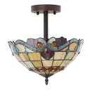 13" H Amelia Red and Amber Stained Glass Shade Traditional Ceiling Light